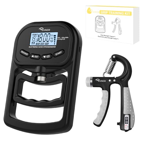 Ryaco Grip Strength Tester With Adjustable Hand Gripper, 396lbs/180kg Digital Hand Dynamometer Grip Strength Trainer Set Electronic Hand Grip Strengthener with LCD Display for Rehab Fitness Home Use