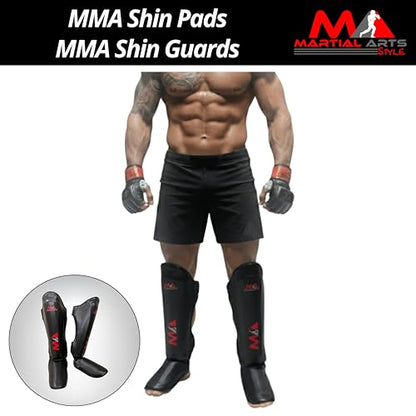 Muay Thai Shin Guards, Shin Pad for Martial Arts, Kick Boxing Leg Instep Protection Pads for Sparring, MMA Kickboxing Taekwondo Professional Training Equipment Gear - size: Medium