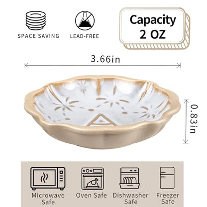 Ceramic Soy Sauce Dish, 2 Oz Beige Dipping Bowls Set, Small Serving Bowls, Set of 2 Mini Dip Plates for Side Dishes, Ketchup, Appetizer, Soy, Vinegar, Sushi, BBQ, Party, Condiments (Q)