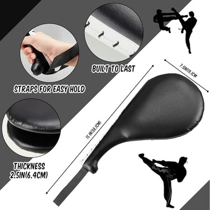 Poen 7 in 1 Taekwondo Kick Pad Boxing Training Equipment Punching Mitts Martial Arts Wrist Band Adjustable Soft Pads Set for Karate Muay Thai MMA Training - color: Black