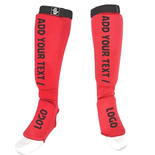 O2TEE Custom MMA Shin Pads Make Your Own Protective Shin Guards for Muay Thai Kickboxing Sparring and Training, for Adults, Kids, and Youth - color: red