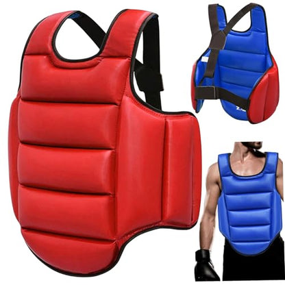 Boxing Body Protector, Reversible Chest Protector, Adjustable Taekwondo Sparring Gear, Sponge Boxing Training Equipment 160-180cm|Chest Rib Guards - color: Red & Blue
