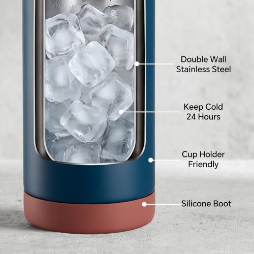 Fijinhom 24 oz Insulated Water Bottle with Straw Lid, Stainless Steel Water Bottles, Double Wall Vacuum, Portable Handle & Non-slip Bottom, BPA Free Leak Proof Metal Bottles, Keep Cold 24H, Sapphire - color: Sapphire, size: 24 Ounces