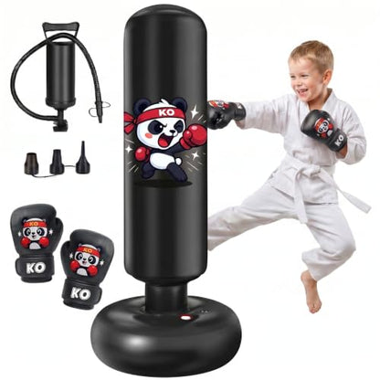 Qoosea Pedestal Punching Bags for Kids, 52in Kids Boxing Bag with Gloves - color: Black