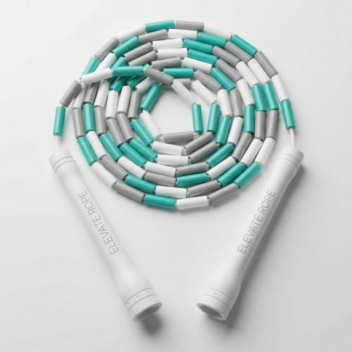 Elevate Rope Beaded Jump Rope, 1 in Beads, 10 ft Adjustable, Segmented - color: WHITE/TEAL/GREY