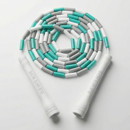 Elevate Rope Beaded Jump Rope, 1 in Beads, 10 ft Adjustable, Segmented - color: WHITE/TEAL/GREY