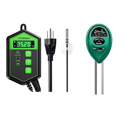 VIVOSUN Digital Heat Mat Thermostat Temperature Controller, and Soil Tester, 3-in-1 Plant Moisture Meter Light and PH Tester for Home, Garden, Lawn, Farm, Indoor and Outdoor Use, Promote Plants Health