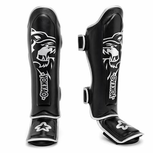 YOKKAO Muay Thai Designer Shin Guards: Superior Protection and Support for Muay Thai, Kickboxing, and MMA - Premium Quality and Stylish Design for All Skill Levels - color: Absolute Black, size: Large
