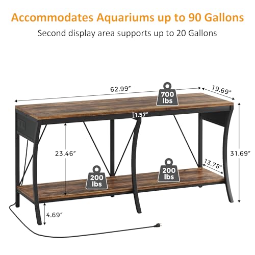 55-90 Gallon Fish Tank Stand, Metal Aquarium Stand, Power Outlets - color: Brown and Black