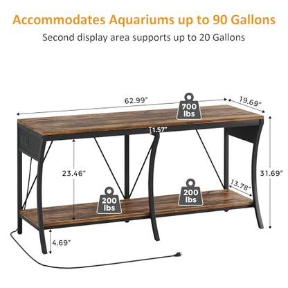 55-90 Gallon Fish Tank Stand, Metal Aquarium Stand, Power Outlets - color: Brown and Black