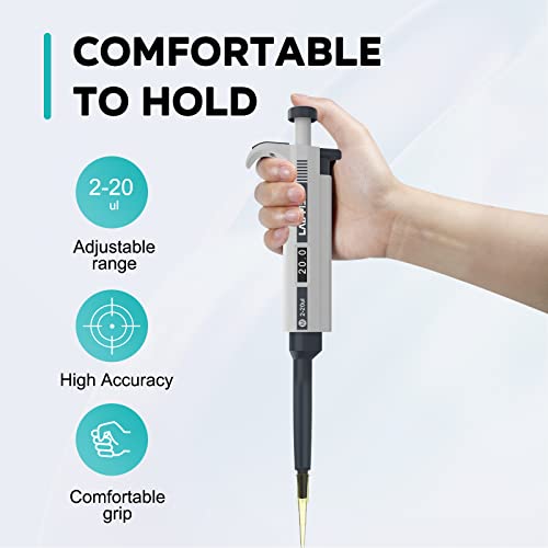 LAB FISH Laboratory Micropipette 2-20ul Capacity High Accurate Single Channel Pipettor Manual Adjustable Volume Pipettes Increment 0.5ul with 600pcs 200ul Pipette Tips Set - style: 2-20ul Set
