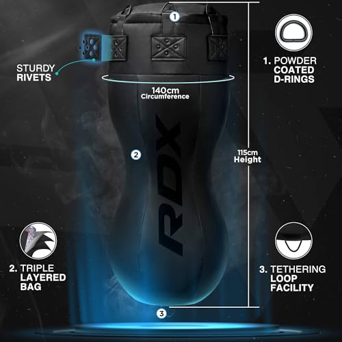 RDX 4FT Double Angle Punch Bag with Gloves & 6-Panel Hanging Chain – Uppercut & Body Shot Heavy Boxing Bag for Muay Thai, MMA, Kickboxing & Power Training – Unique Angled Design for Realistic Striking