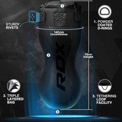 RDX 4FT Double Angle Punch Bag with Gloves & 6-Panel Hanging Chain – Uppercut & Body Shot Heavy Boxing Bag for Muay Thai, MMA, Kickboxing & Power Training – Unique Angled Design for Realistic Striking