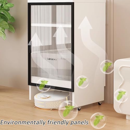 Robot Vacuum Cleaner Storage Rack,Robot Vacuum Storage Cabinet with Glass Door, Mobile Sweeping Robot Rack, Hidden Organizer for Floor Cleaning, Stylish Aquarium Stand for Living Room (Black