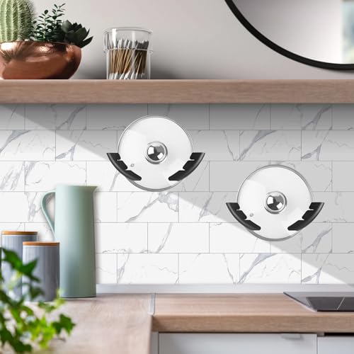 Universal Pot Lid Organizer, 2 Pack Inside Cabinet Door and Wall Mount Rack Holder for Kitchen, Fits Lids from 6 to 12 Inches (Black)