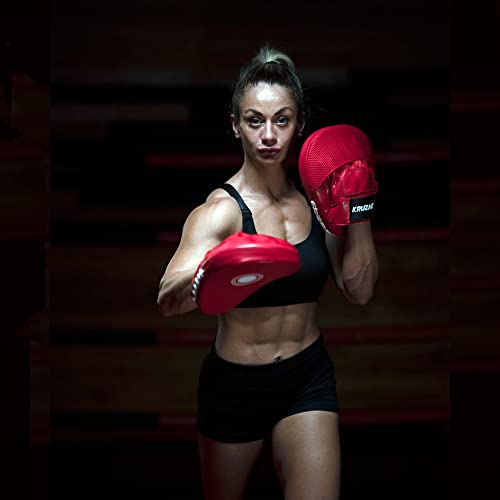 Kruzak Plain Punching Focus Mitts, Curved Hook and Jab Mitts for Muay Thai, MMA Training, Focus Pads for Boxing, Martial Arts, and Punching Target - color: Red