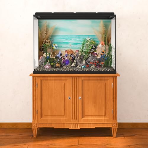 AWERT 36x18 inches Sea Beach Aquarium Background Seaside Beach Aquatic Plants Stone Shells Starfish Fish Tank Background Polyester Terrarium Background - size: 36x18in/90x45cm