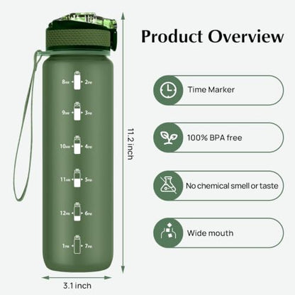 EYQ 32oz Water Bottle with Straw, Time Marker, Blue Purple - color: 8.Hunter Green