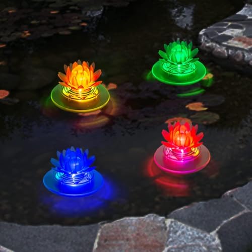 pearlstar Solar Pond Lights Waterproof LED RGB Solar Floating Lights Swimming Pool Pond Floating Night Light for Swimming Pool Spa Patio Wedding Party Christmas Decorations(4Pcs Lotus) - color: 4 Pcs Lotus