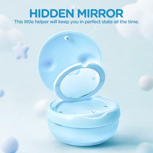 Retainer Case Denture Bath Case Basket Mirror Leak-proof Blue Cat - color: Blue Cat