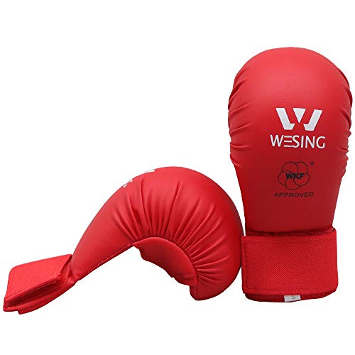 Wesing WKF Sparing Karate Gloves Without Thumb Protection Blue Red - color: Red, size: Large
