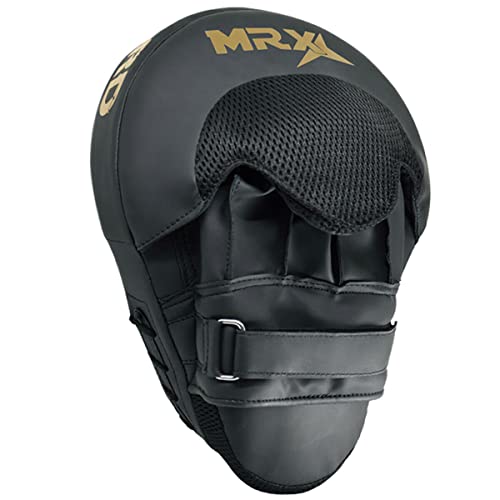 Punching Mitts MMA Muay Thai Boxing Pads, Gel Tech Leather Curved Focus Mitts, Training Hand Pads Sparring Martial Arts Karate Dojo Target Strike Shield - color: Black/Golden