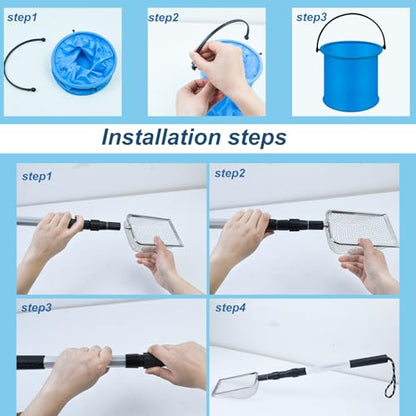 4pcs Shelling Scooper Tools for Beach, Adjustable Shark Tooth Sand Sifter with Mesh Shell Collecting Bag Foldable Beach Bucket Beach Scoop Shovel Toys for Adults Kids Picking Seashell Rock Hunting(B) - color: Blue