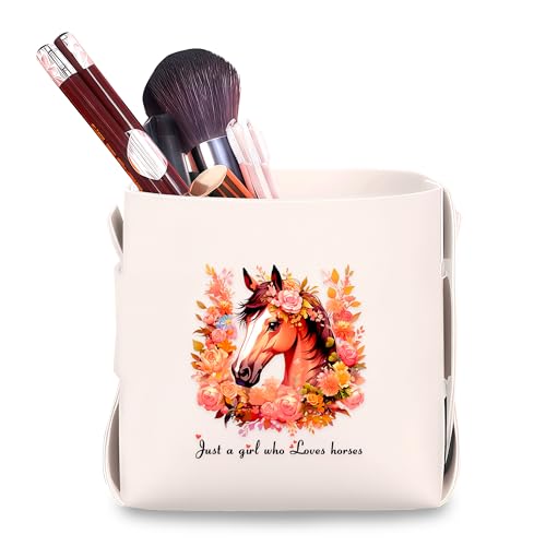 Horse Makeup Brush Holder, Decorative Desk Organizer for Jewelry Pen Pencil Glasses Storage, Horse Lovers Themed Gifts Stuff For Girls Teens Kids Women! - color: Horse