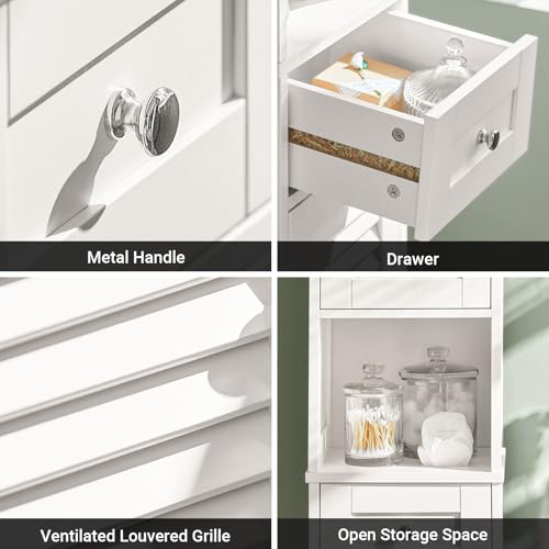 Haotian Narrow Bathroom Storage Cabinet, 67" Tall Skinny Bathroom Shelf with Drawers, Freestanding Corner Cabinet with Adjustable Shelves for Laundry Room, White, FRG236-W