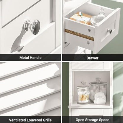 Haotian Narrow Bathroom Storage Cabinet, 67" Tall Skinny Bathroom Shelf with Drawers, Freestanding Corner Cabinet with Adjustable Shelves for Laundry Room, White, FRG236-W