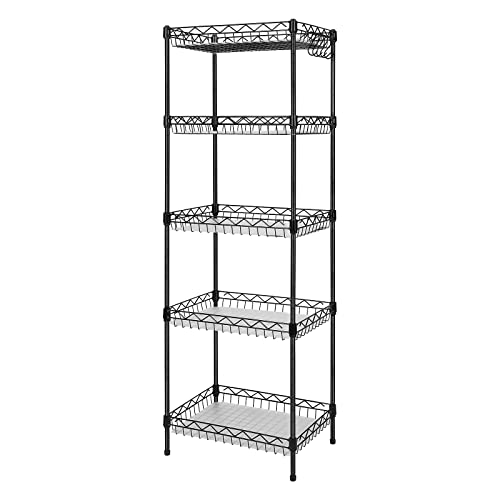 Storage Shelves, 5-Tier Wire Shelving Unit with Baskets Storage Rack Corner Shelf Shelving Adjustable Storage Shelf, 11.8" D x 15.7" W x 63" H, Black