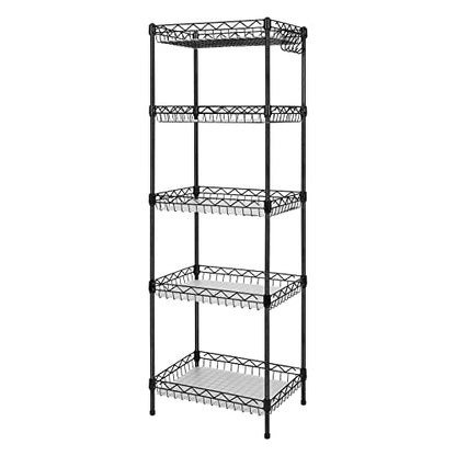 Storage Shelves, 5-Tier Wire Shelving Unit with Baskets Storage Rack Corner Shelf Shelving Adjustable Storage Shelf, 11.8" D x 15.7" W x 63" H, Black