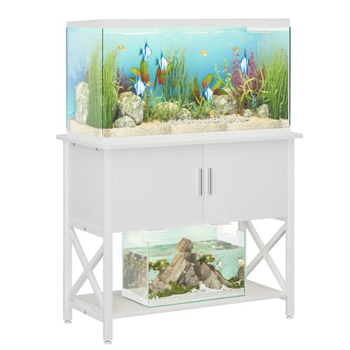 40-50 Gallon Aquarium Stand, Fish Tank Stand with Cabinet Storage, Metal Turtle Reptile Tank Stand, Fish Tank Accessories Storage, 36.6" L*18.9" W Tabletop, White - color: White