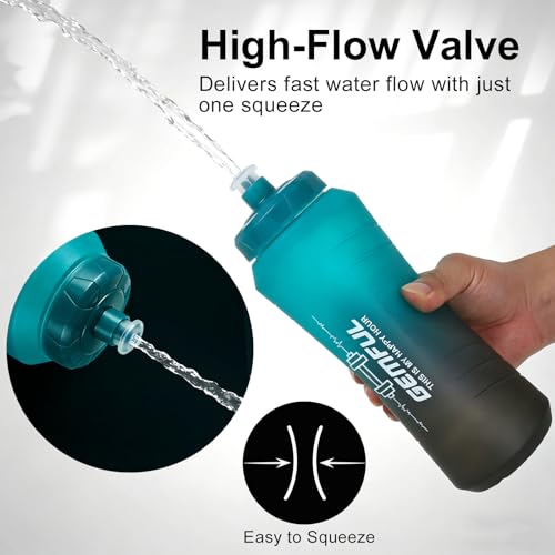 GEMFUL Hockey Squeeze Water Bottle 32oz 2 Packs for Lacrosse BPA-Free - color: Black White+Green Black