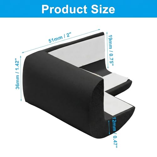 4Pcs Soft Corner Protectors, Baby Proofing Edge Guards Safety Bumper, Pre-Taped Rubber Foam for Fireplace/Table/Stairs/Cabinet/Kids & Seniors(Black)
