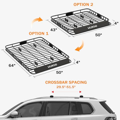 WILDROAD Rooftop Cargo Carrier Combo Roof Rack Cargo Basket 64" x 50" x 4" - size: 64" x 50" x 4"