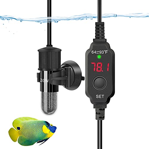 Adjustable Mini Aquarium Heater 0.5/1/2/3 Gallon Submersible Small Fish Tank Heater 10W/20W/30W Digital Display Thermostat External Temperature Controller(20W) - size: 20W