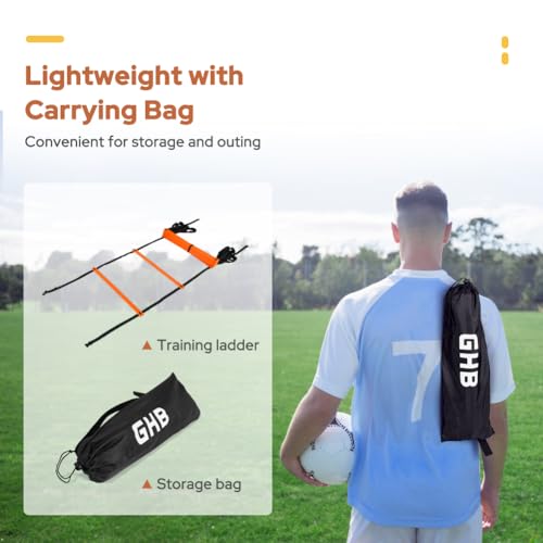 GHB Pro Agility Ladder Agility Training Ladder Speed 12 Rung 20ft with Carrying Bag - color: Orange-2 Pack