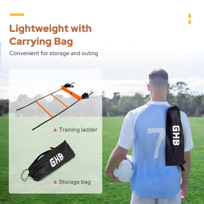 GHB Pro Agility Ladder Agility Training Ladder Speed 12 Rung 20ft with Carrying Bag - color: Orange-2 Pack