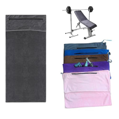 Angelica & Co Microfiber Fast Drying Gym Towel with Phone Pocket, Zipper, Fitness, Pilates, Yoga Mat Cover, Bench Cover, Camping - Brown L - color: Brown