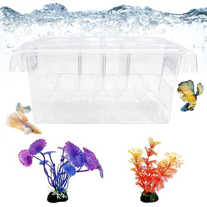 Fish Breeding Box - 4 Rooms HD Aquarium Breeder with Suction Cups, Baby Hatchery Acrylic Incubator Isolation Box, Artificial Plant for Guppy Hatchery - size: 4 Rooms