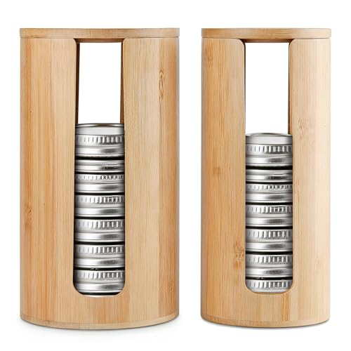 Mason Jar Lid Organizer 2 Pack Bamboo Lid Storage Holder for Regular and Wide Mouth Canning Lids Stackable Kitchen Pantry Organizer