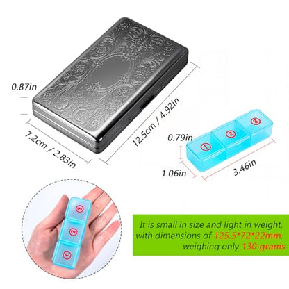 Pill Organizer with 3 Compartments 7 Day Metal Pill Box for Fish Oil/Food Supplements Travel Pill Box. (Rectangle-Black, Large Rectangle) - color: Rectangle-black