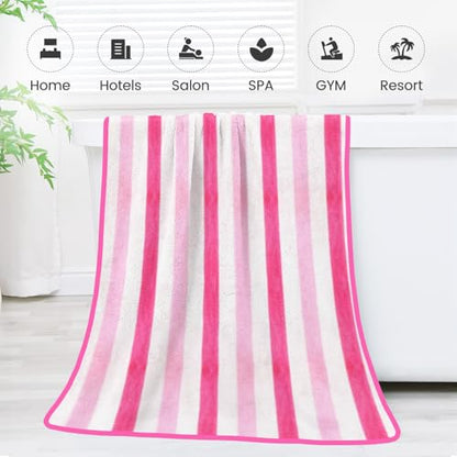 JML Microfiber Bath Towels, 2 Pack, 30" x 60", Cabana Stripe Pink - color: Cabana Stripe Pink, size: 2 Pack (30 in x 60 in)
