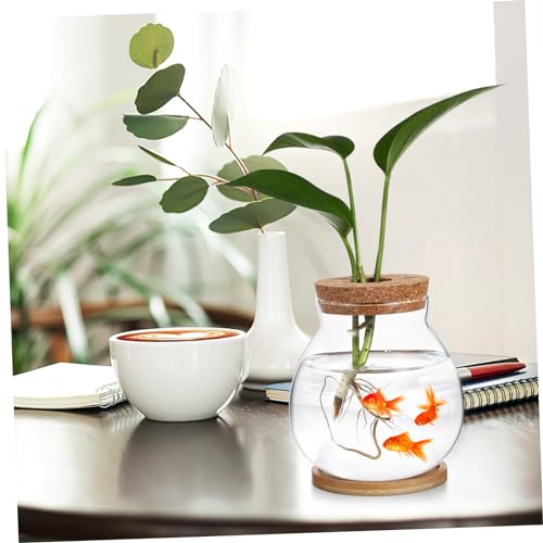 Generic Desktop Glass Fish Bowl Aquarium with Base Hydroponic Terrarium for Betta Fish and Plants with Mat Decorative Desktop and Shelf Use