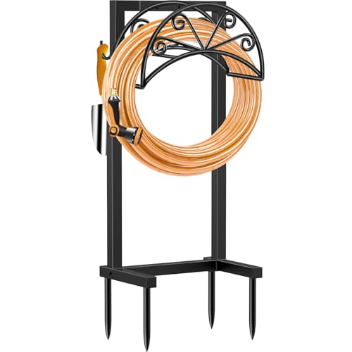 TomCare Garden Hose Holder Heavy Duty Water Hose Holder Holds 160 FT Hoses 4 Spikes Hose Reel Freestanding Hose Hanger Sturdy Hose Storage Stand for Outside Yard Lawn