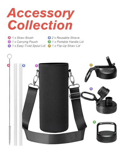 Coolflask 40 oz Water Bottle Insulated with Straw & 3 Leakproof Lids - color: Arctic White, size: 40 Ounces