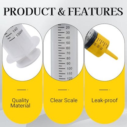 150ml Syringes Without Needle, 4 Pack Plastic Syringe with Cap for Pet Feeding, Scientific Labs, Glue, Oil & Precise Liquid Measurement - size: 150ml