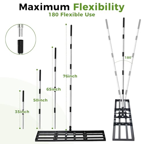 Lawn Leveling Rake, 45"x10" Stainless Steel Lawn Leveler with 76" Adjustable Handle, Heavy-Duty Yard Leveling Rake for Garden, Golf Course, Farm, Pasture, Professional Lawn Care Tool - style: 45"x10" Leveling Rake