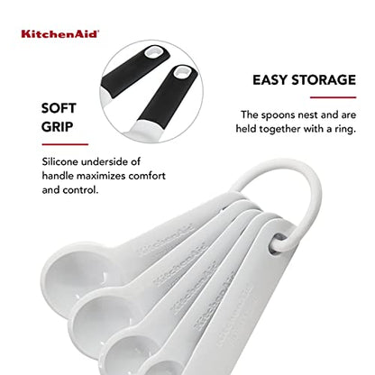 KitchenAid Plastic Measuring Spoons, Set Of 5, White - color: White